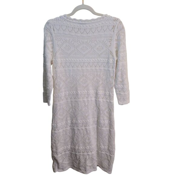 Talbots White 3/4 Sleeve Crochet Sweater Dress Size Mp - Picture 3 of 7